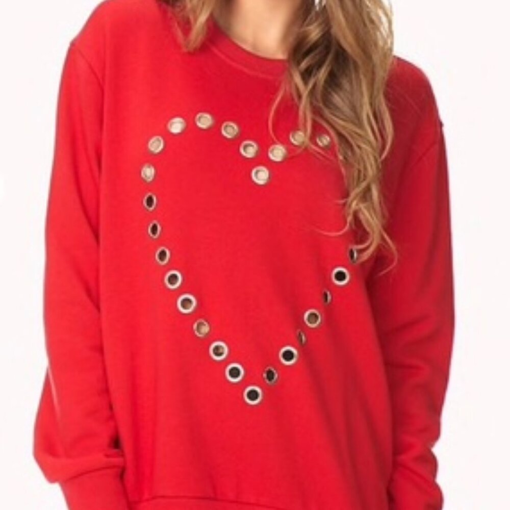 Forever 21 Red Grommet Heart Crewneck Sweatshirt Size M